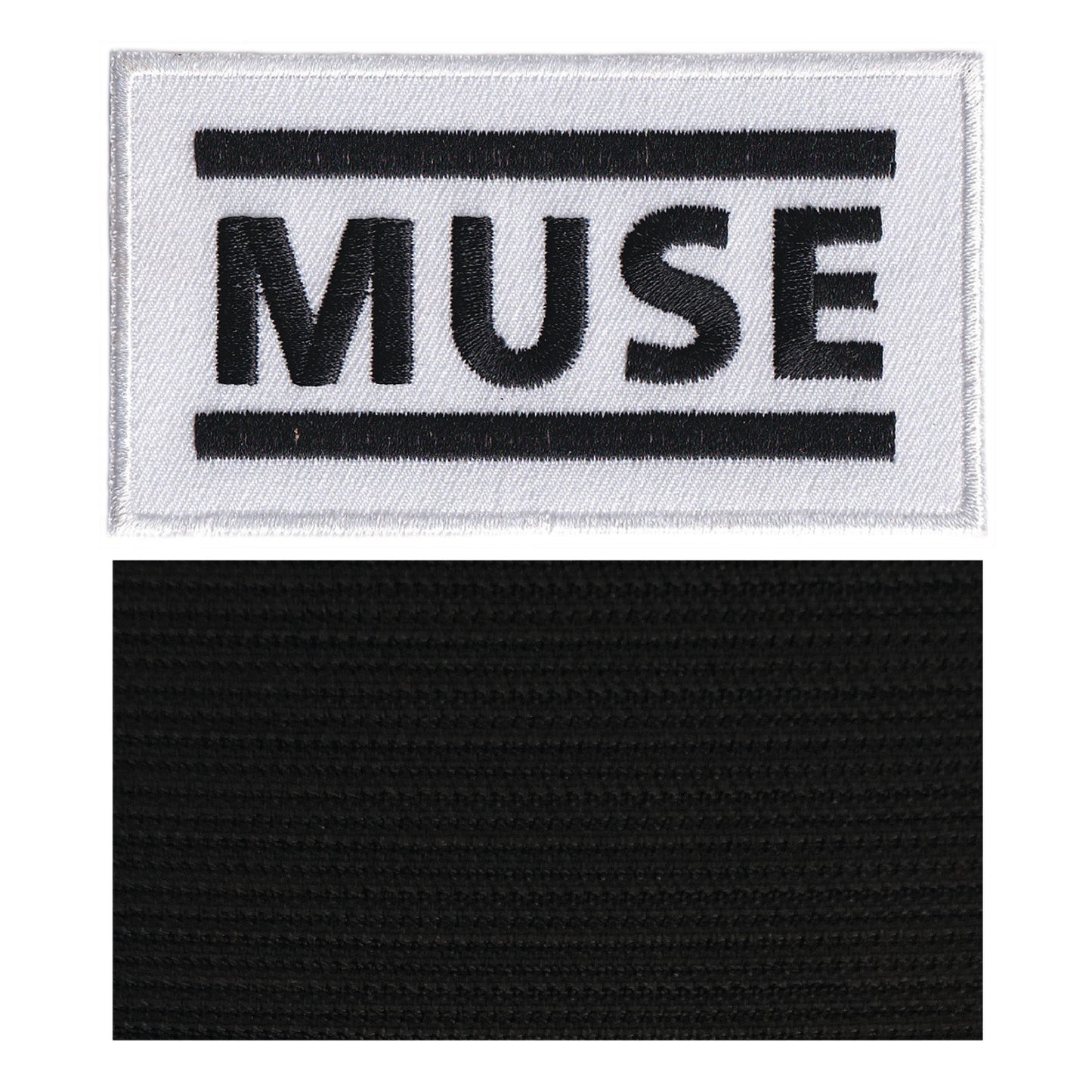 MAXIMUMPATCHES - Muse - 9,3 x 5,2 cm - Ecusson Patch Brodé Avec Scratch Cousu Au Dos + Carré Scratch A Coudre, Face Opposé 10 cm x 10 cm/Groupe Musique Métal Rock Punk Heavy Trash Blues
