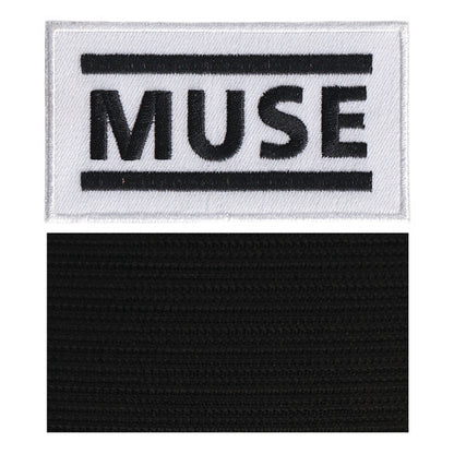 MAXIMUMPATCHES - Muse - 9,3 x 5,2 cm - Ecusson Patch Brodé Avec Scratch Cousu Au Dos + Carré Scratch A Coudre, Face Opposé 10 cm x 10 cm/Groupe Musique Métal Rock Punk Heavy Trash Blues