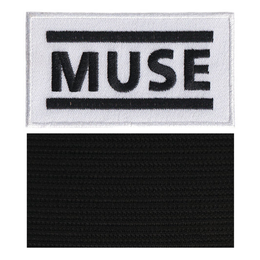 MAXIMUMPATCHES - Muse - 9,3 x 5,2 cm - Ecusson Patch Brodé Avec Scratch Cousu Au Dos + Carré Scratch A Coudre, Face Opposé 10 cm x 10 cm/Groupe Musique Métal Rock Punk Heavy Trash Blues