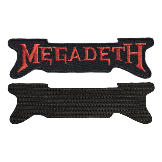 MAXIMUMPATCHES - Mégadeth - 12,5 cm x 3,5 cm - Ecusson Patch Brodé Avec Scratch Cousu Au Dos + Carré Scratch A Coudre, Face Opposé 10 cm x 10 cm/Groupe Musique Métal Rock Punk Heavy Trash Blues