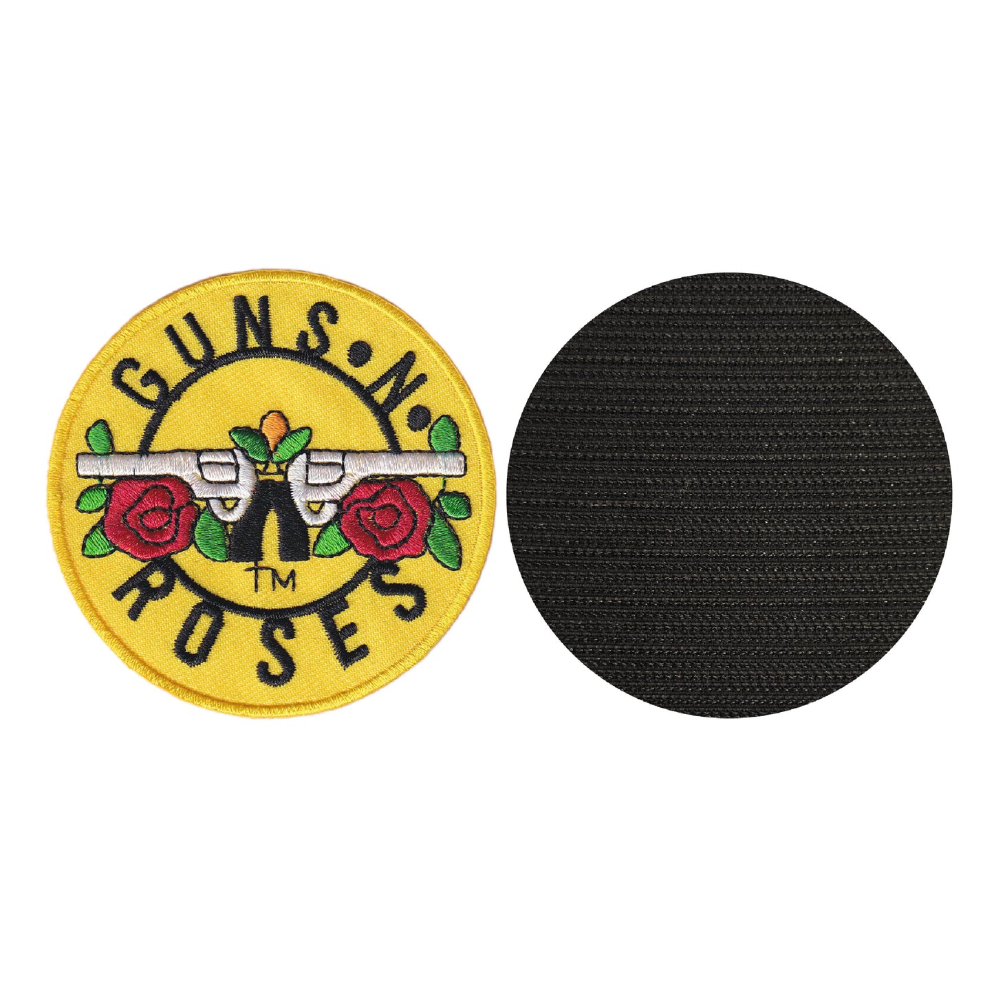 MAXIMUMPATCHES - Guns n roses - Diamètre 7,5 cm - Ecusson Patch Brodé Avec Scratch Cousu Au Dos + Carré Scratch A Coudre, Face Opposé 10 cm x 10 cm/Groupe Musique Métal Rock Punk Heavy Trash Blues