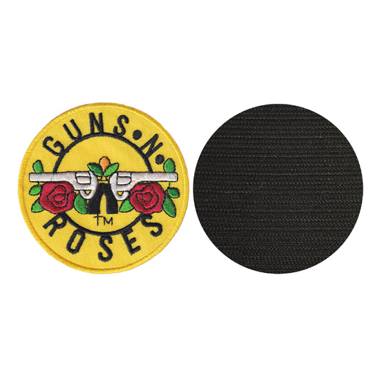 MAXIMUMPATCHES - Guns n roses - Diamètre 7,5 cm - Ecusson Patch Brodé Avec Scratch Cousu Au Dos + Carré Scratch A Coudre, Face Opposé 10 cm x 10 cm/Groupe Musique Métal Rock Punk Heavy Trash Blues