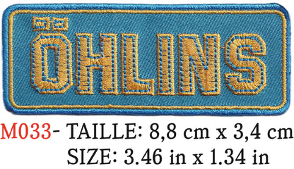 MAXIMUMPATCHES - Écusson Patch Brodé Thermocollant - 8,8 cm x 3,4 cm - Ohlins Suspension amortisseur