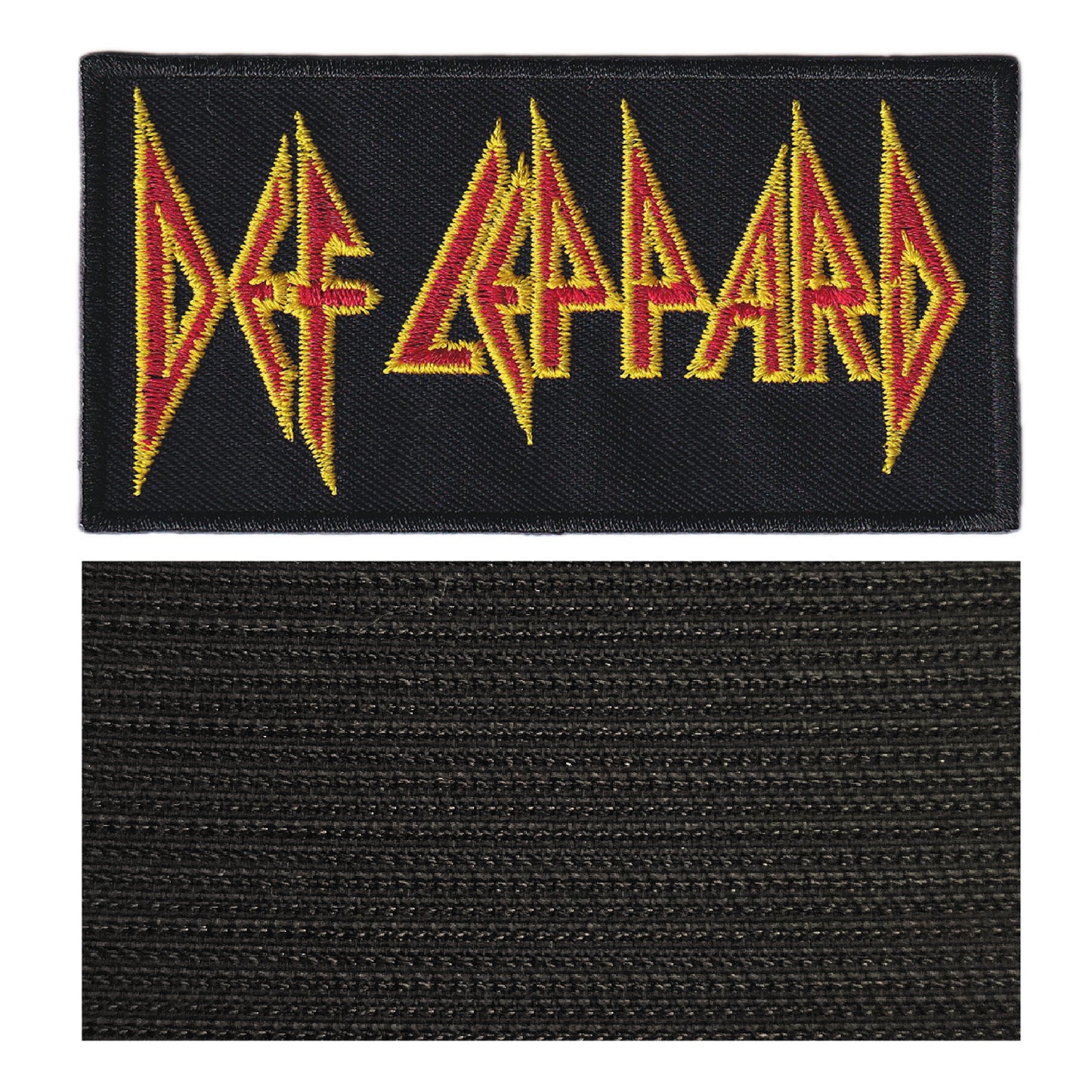 MAXIMUMPATCHES - Def Leppard - 10 cm x 5 cm - Ecusson Patch Brodé Avec Scratch Cousu Au Dos + Carré Scratch A Coudre, Face Opposé 10 cm x 10 cm/Groupe Musique Métal Rock Punk Heavy Trash Blues