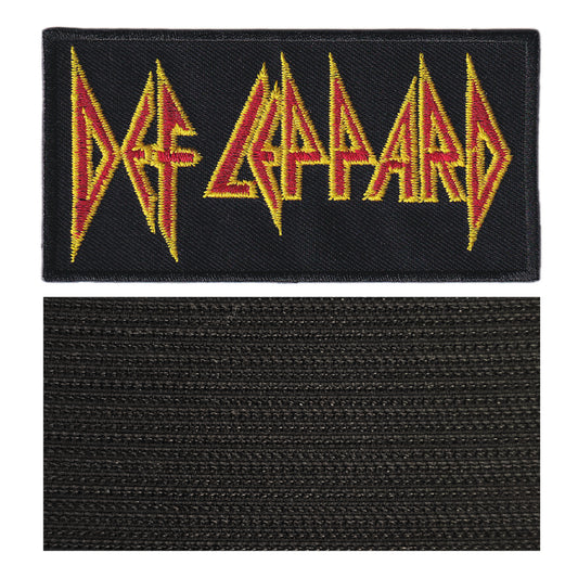 MAXIMUMPATCHES - Def Leppard - 10 cm x 5 cm - Ecusson Patch Brodé Avec Scratch Cousu Au Dos + Carré Scratch A Coudre, Face Opposé 10 cm x 10 cm/Groupe Musique Métal Rock Punk Heavy Trash Blues