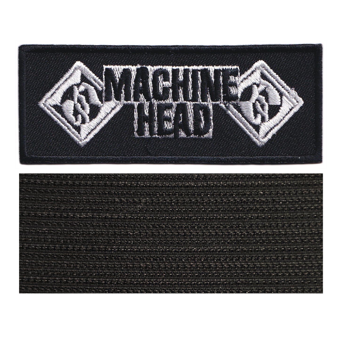 MAXIMUMPATCHES - Machine Head - 9 cm x 3,5 cm - Ecusson Patch Brodé Avec Scratch Cousu Au Dos + Carré Scratch A Coudre, Face Opposé 10 cm x 10 cm/Groupe Musique Métal Rock Punk Heavy Trash Blues