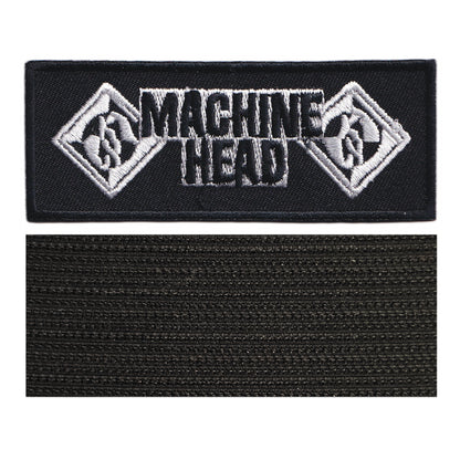 MAXIMUMPATCHES - Machine Head - 9 cm x 3,5 cm - Ecusson Patch Brodé Avec Scratch Cousu Au Dos + Carré Scratch A Coudre, Face Opposé 10 cm x 10 cm/Groupe Musique Métal Rock Punk Heavy Trash Blues