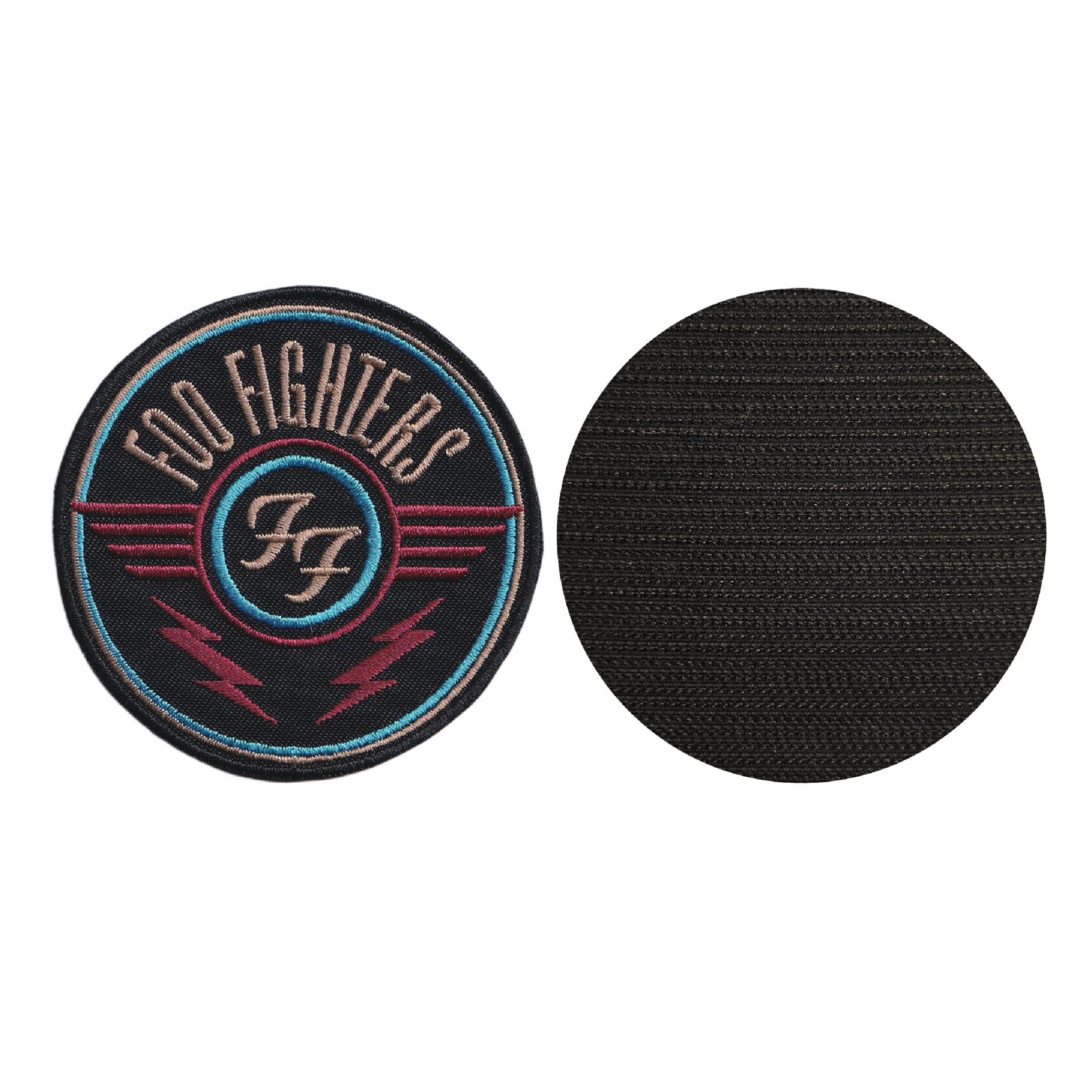 MAXIMUMPATCHES - Foo Fighters - Diamètre 7,8 cm - Ecusson Patch Brodé Avec Scratch Cousu Au Dos + Carré Scratch A Coudre, Face Opposé 10 cm x 10 cm/Groupe Musique Métal Rock Punk Heavy Trash Blues