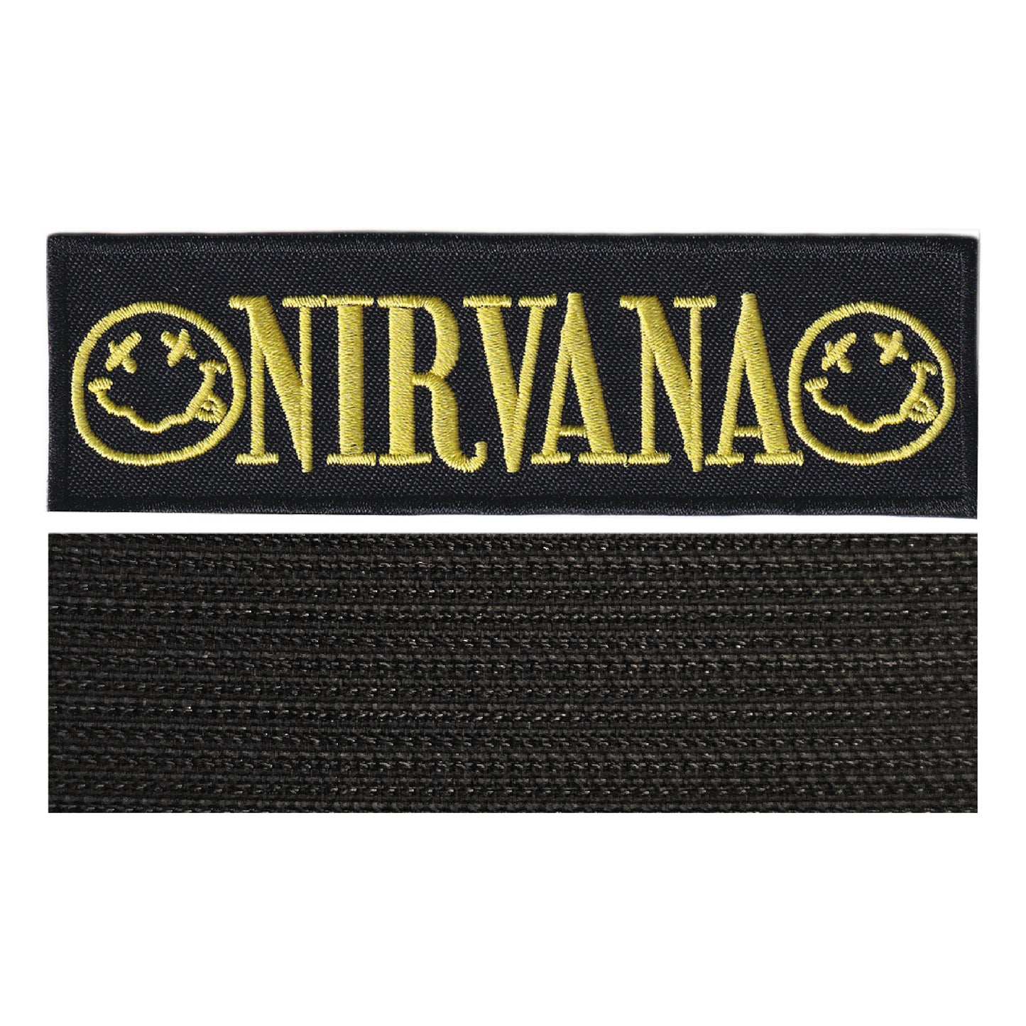 MAXIMUMPATCHES - Nirvana - 11,8 cm x 3,5 cm - Ecusson Patch Brodé Avec Scratch Cousu Au Dos + Carré Scratch A Coudre, Face Opposé 10 cm x 10 cm/Groupe Musique Métal Rock Punk Heavy Trash Blues