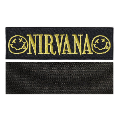 MAXIMUMPATCHES - Nirvana - 11,8 cm x 3,5 cm - Ecusson Patch Brodé Avec Scratch Cousu Au Dos + Carré Scratch A Coudre, Face Opposé 10 cm x 10 cm/Groupe Musique Métal Rock Punk Heavy Trash Blues