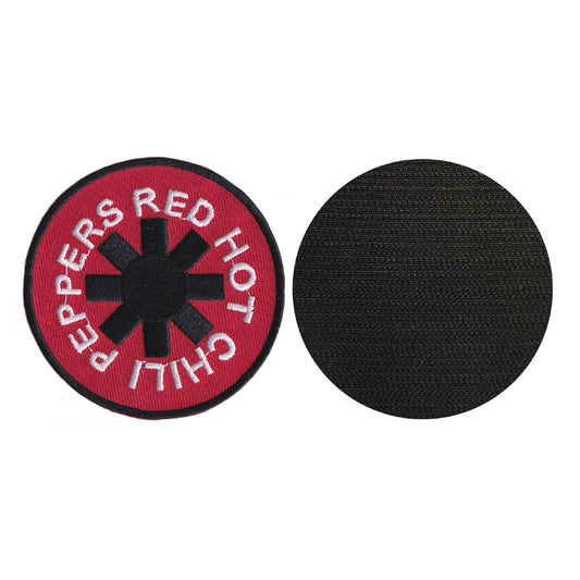 MAXIMUMPATCHES - Red Hot Chili Peppers - Diamètre 7,5 cm - Ecusson Patch Brodé Avec Scratch Cousu Au Dos + Carré Scratch A Coudre, Face Opposé 10 cm x 10 cm/Groupe Musique Métal Rock Punk Heavy Trash Blues
