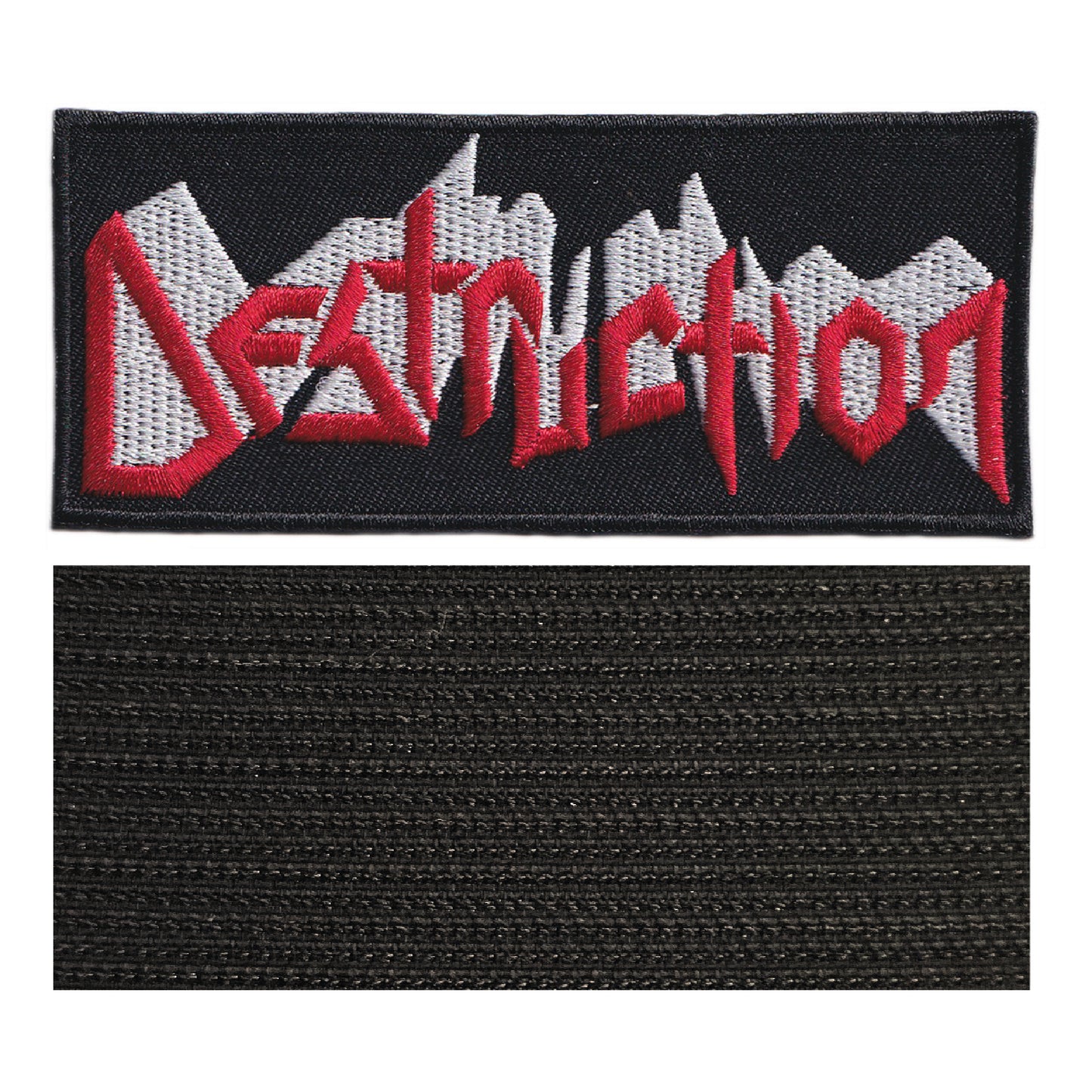 MAXIMUMPATCHES - Destruction - 9,8 cm x 4,2 cm - Ecusson Patch Brodé Avec Scratch Cousu Au Dos + Carré Scratch A Coudre, Face Opposé 10 cm x 10 cm/Groupe Musique Métal Rock Punk Heavy Trash Blues