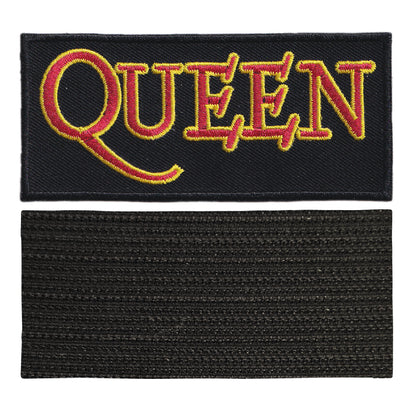 MAXIMUMPATCHES - Queen - 9,8 cm x 4,5 cm - Ecusson Patch Brodé Avec Scratch Cousu Au Dos + Carré Scratch A Coudre, Face Opposé 10 cm x 10 cm/Groupe Musique Métal Rock Punk Heavy Trash Blues