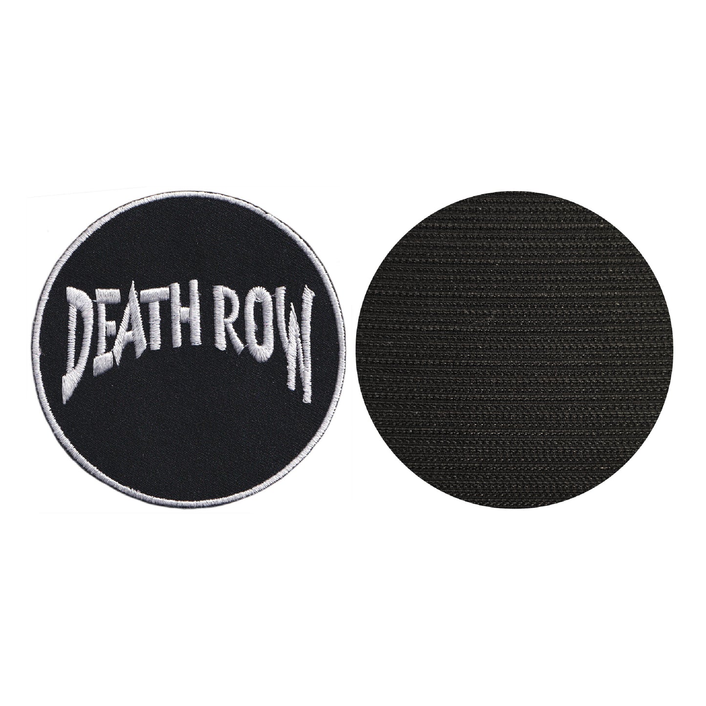 MAXIMUMPATCHES - Death Row - Diamètre 7,5 cm - Ecusson Patch Brodé Avec Scratch Cousu Au Dos + Carré Scratch A Coudre, Face Opposé 10 cm x 10 cm/Groupe Musique Métal Rock Punk Heavy Trash Blues