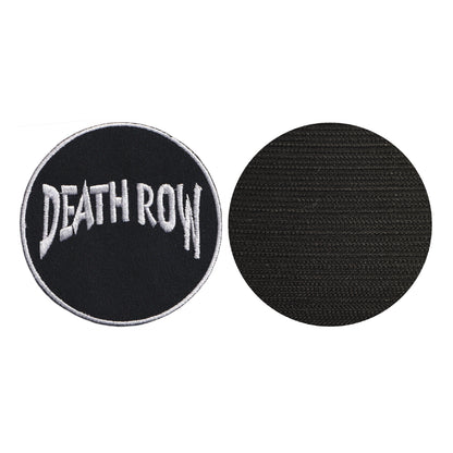 MAXIMUMPATCHES - Death Row - Diamètre 7,5 cm - Ecusson Patch Brodé Avec Scratch Cousu Au Dos + Carré Scratch A Coudre, Face Opposé 10 cm x 10 cm/Groupe Musique Métal Rock Punk Heavy Trash Blues