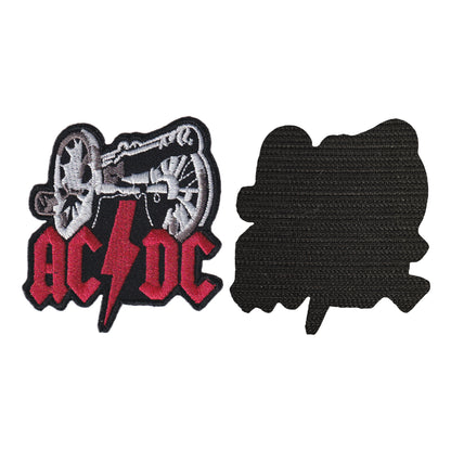 MAXIMUMPATCHES - acdc ac dc - 6,8 cm x 7,3 cm - Ecusson Patch Brodé Avec Scratch Cousu Au Dos + Carré Scratch A Coudre, Face Opposé 10 cm x 10 cm/Groupe Musique Métal Rock Punk Heavy Trash Blues