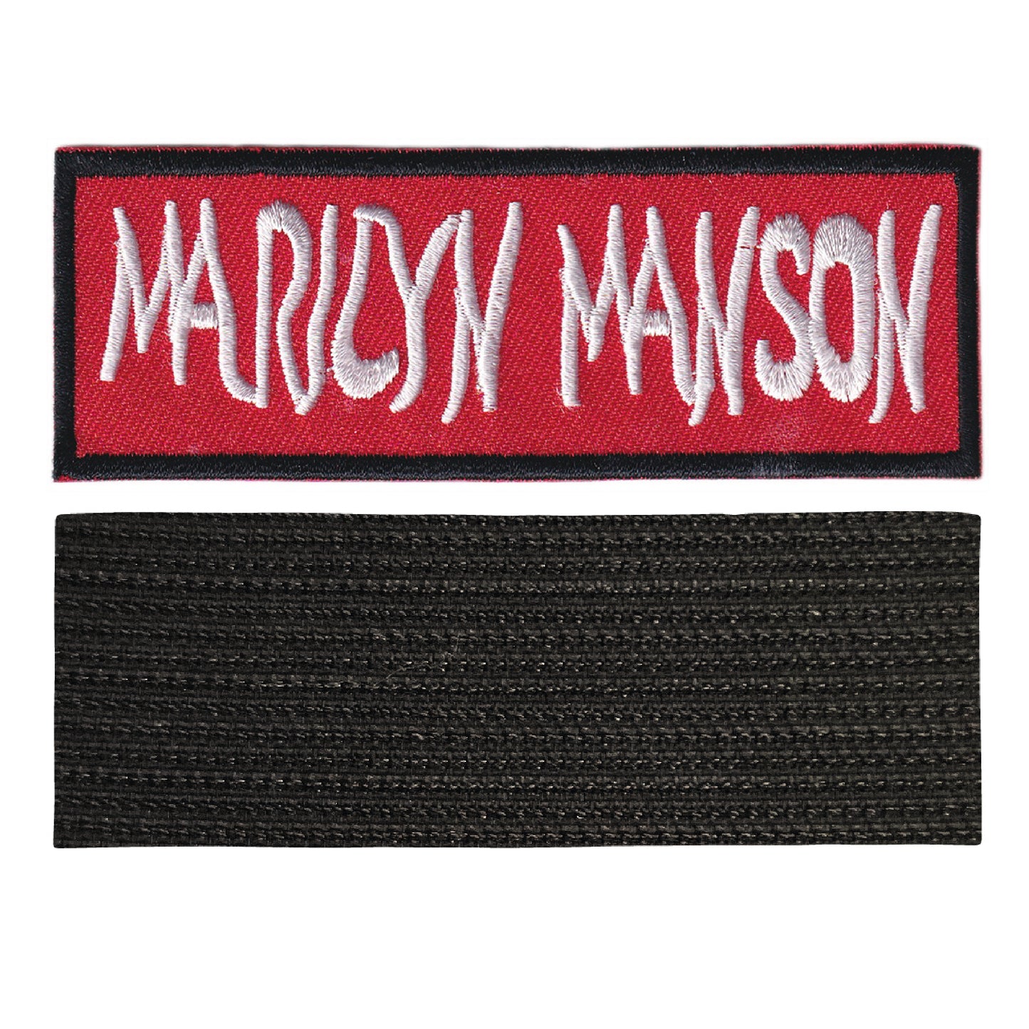 MAXIMUMPATCHES - Marilyn Manson - 10 cm x 3,6 cm - Ecusson Patch Brodé Avec Scratch Cousu Au Dos + Carré Scratch A Coudre, Face Opposé 10 cm x 10 cm/Groupe Musique Métal Rock Punk Heavy Trash Blues