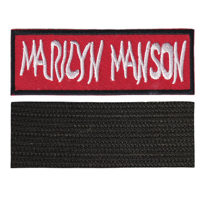 MAXIMUMPATCHES - Marilyn Manson - 10 cm x 3,6 cm - Ecusson Patch Brodé Avec Scratch Cousu Au Dos + Carré Scratch A Coudre, Face Opposé 10 cm x 10 cm/Groupe Musique Métal Rock Punk Heavy Trash Blues