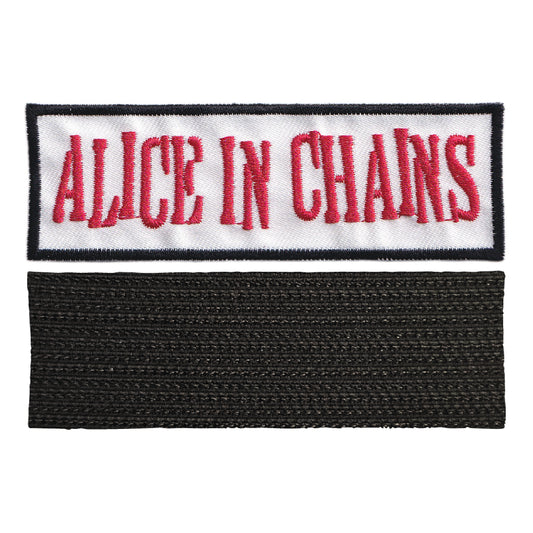 MAXIMUMPATCHES - Alice In Chains - 9,8 cm x 3,2 cm - Ecusson Patch Brodé Avec Scratch Cousu Au Dos + Carré Scratch A Coudre, Face Opposé 10 cm x 10 cm/Groupe Musique Métal Rock Punk Heavy Trash Blues