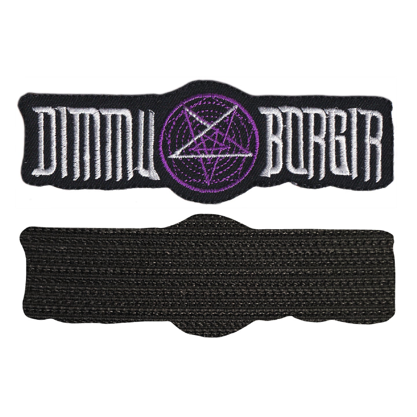 MAXIMUMPATCHES - Dimmu Borgir - 12 cm x 4 cm - Ecusson Patch Brodé Avec Scratch Cousu Au Dos + Carré Scratch A Coudre, Face Opposé 10 cm x 10 cm/Groupe Musique Métal Rock Punk Heavy Trash Blues