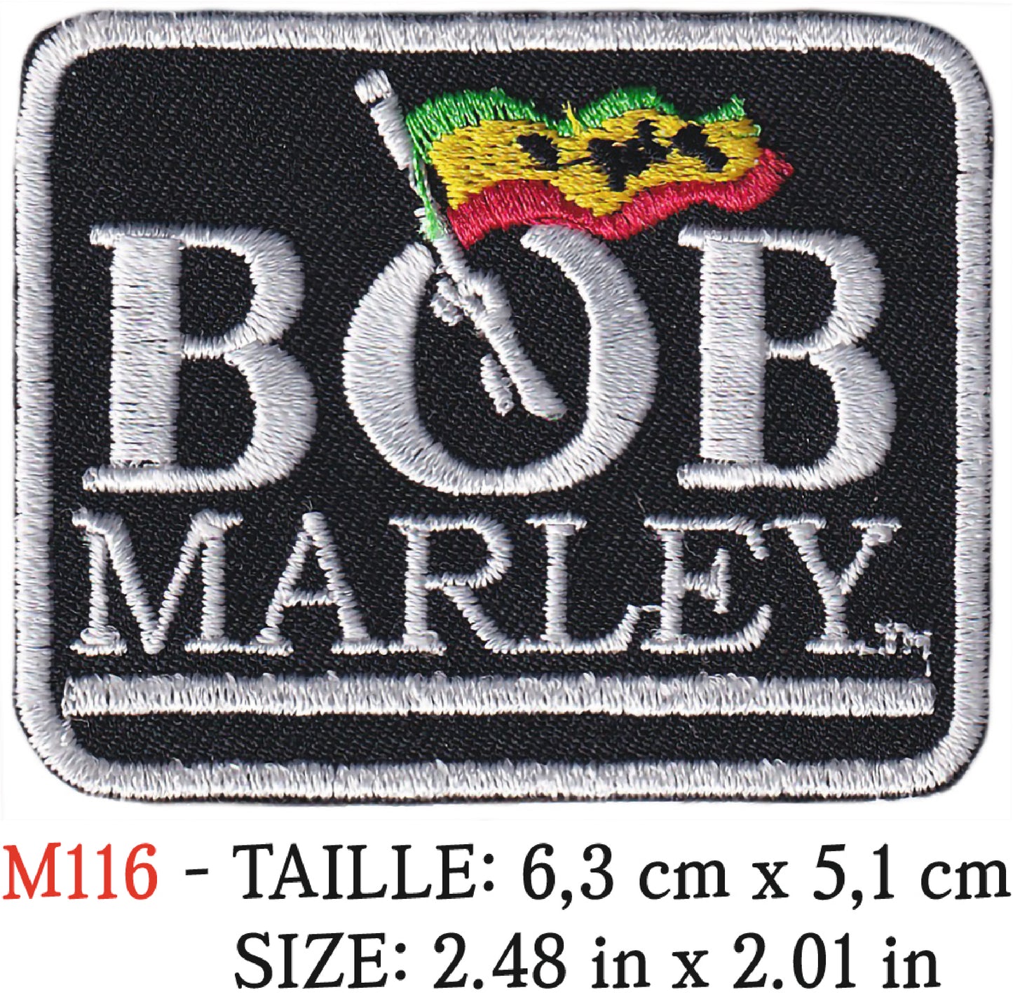 MAXIMUMPATCHES - Écusson Patch Brodé Thermocollant - 6,3 cm x 5,1 cm - Bob Marley Groupe Musique Rock Punk Hard Trash Métal Heavy Psychedelic