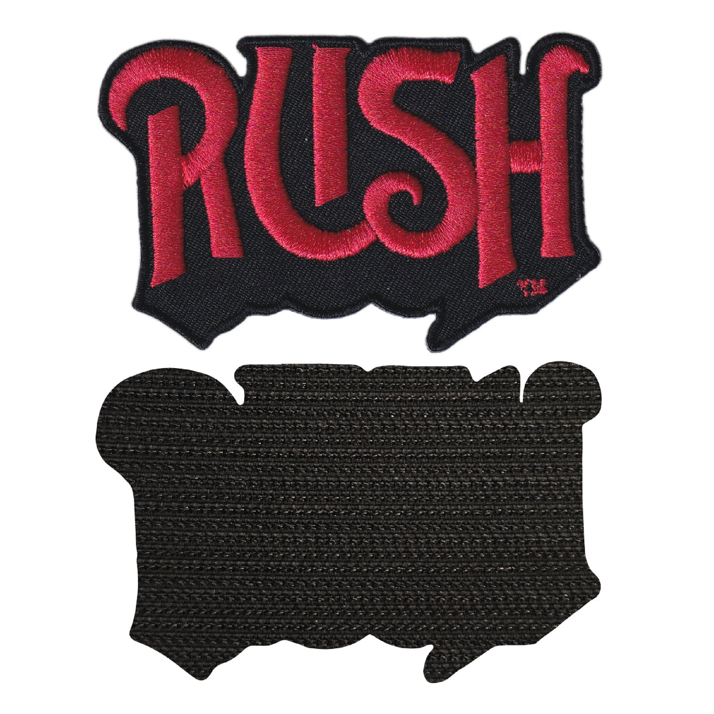 MAXIMUMPATCHES - Rush - 8,3 cm x 5,2 cm - Ecusson Patch Brodé Avec Scratch Cousu Au Dos + Carré Scratch A Coudre, Face Opposé 10 cm x 10 cm/Groupe Musique Métal Rock Punk Heavy Trash Blues