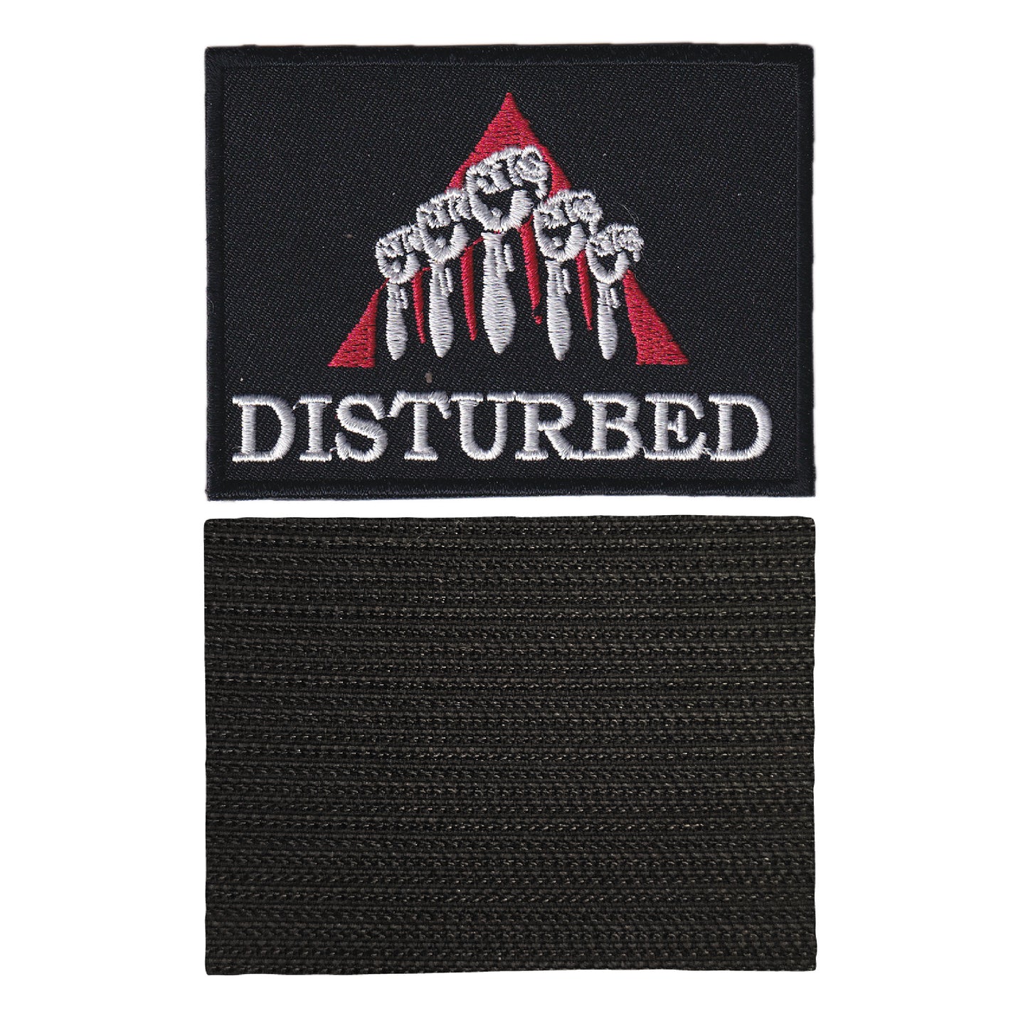 MAXIMUMPATCHES - Disturbed - 8,4 cm x 6,3 cm - Ecusson Patch Brodé Avec Scratch Cousu Au Dos + Carré Scratch A Coudre, Face Opposé 10 cm x 10 cm/Groupe Musique Métal Rock Punk Heavy Trash Blues