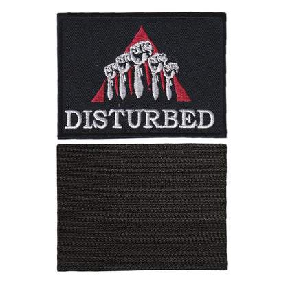 MAXIMUMPATCHES - Disturbed - 8,4 cm x 6,3 cm - Ecusson Patch Brodé Avec Scratch Cousu Au Dos + Carré Scratch A Coudre, Face Opposé 10 cm x 10 cm/Groupe Musique Métal Rock Punk Heavy Trash Blues