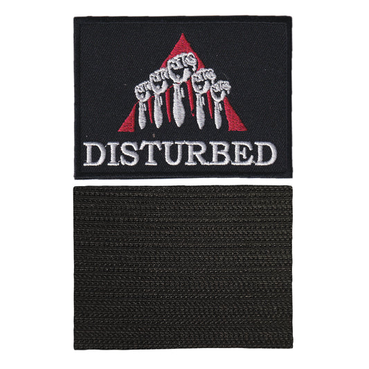 MAXIMUMPATCHES - Disturbed - 8,4 cm x 6,3 cm - Ecusson Patch Brodé Avec Scratch Cousu Au Dos + Carré Scratch A Coudre, Face Opposé 10 cm x 10 cm/Groupe Musique Métal Rock Punk Heavy Trash Blues