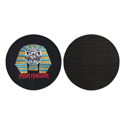 MAXIMUMPATCHES - Iron Maiden - Diamètre 8 cm - Ecusson Patch Brodé Avec Scratch Cousu Au Dos + Carré Scratch A Coudre, Face Opposé 10 cm x 10 cm/Groupe Musique Métal Rock Punk Heavy Trash Blues