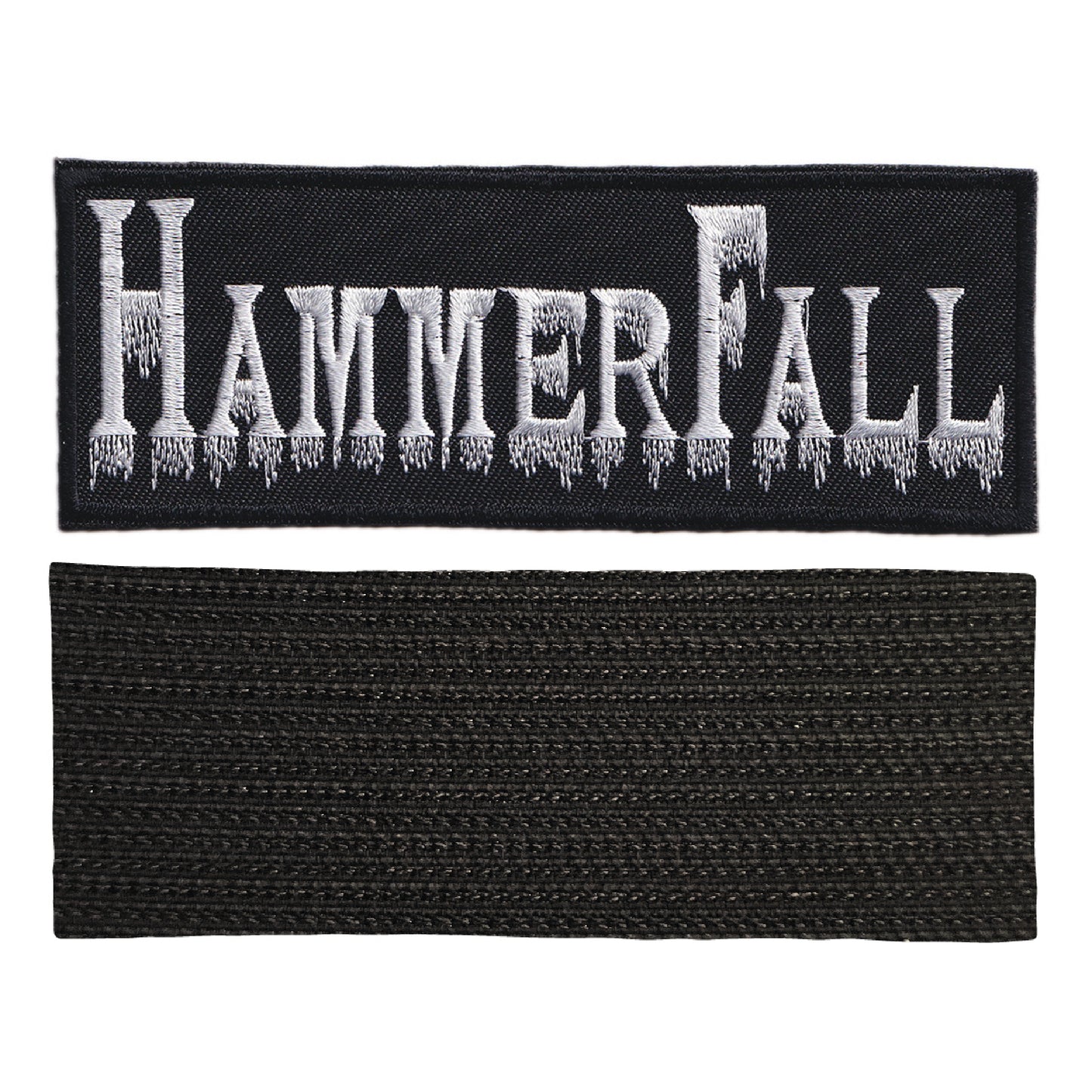 MAXIMUMPATCHES - Hammerfall - 12 cm x 4,5 cm - Ecusson Patch Brodé Avec Scratch Cousu Au Dos + Carré Scratch A Coudre, Face Opposé 10 cm x 10 cm/Groupe Musique Métal Rock Punk Heavy Trash Blues