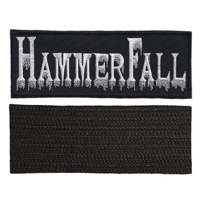 MAXIMUMPATCHES - Hammerfall - 12 cm x 4,5 cm - Ecusson Patch Brodé Avec Scratch Cousu Au Dos + Carré Scratch A Coudre, Face Opposé 10 cm x 10 cm/Groupe Musique Métal Rock Punk Heavy Trash Blues