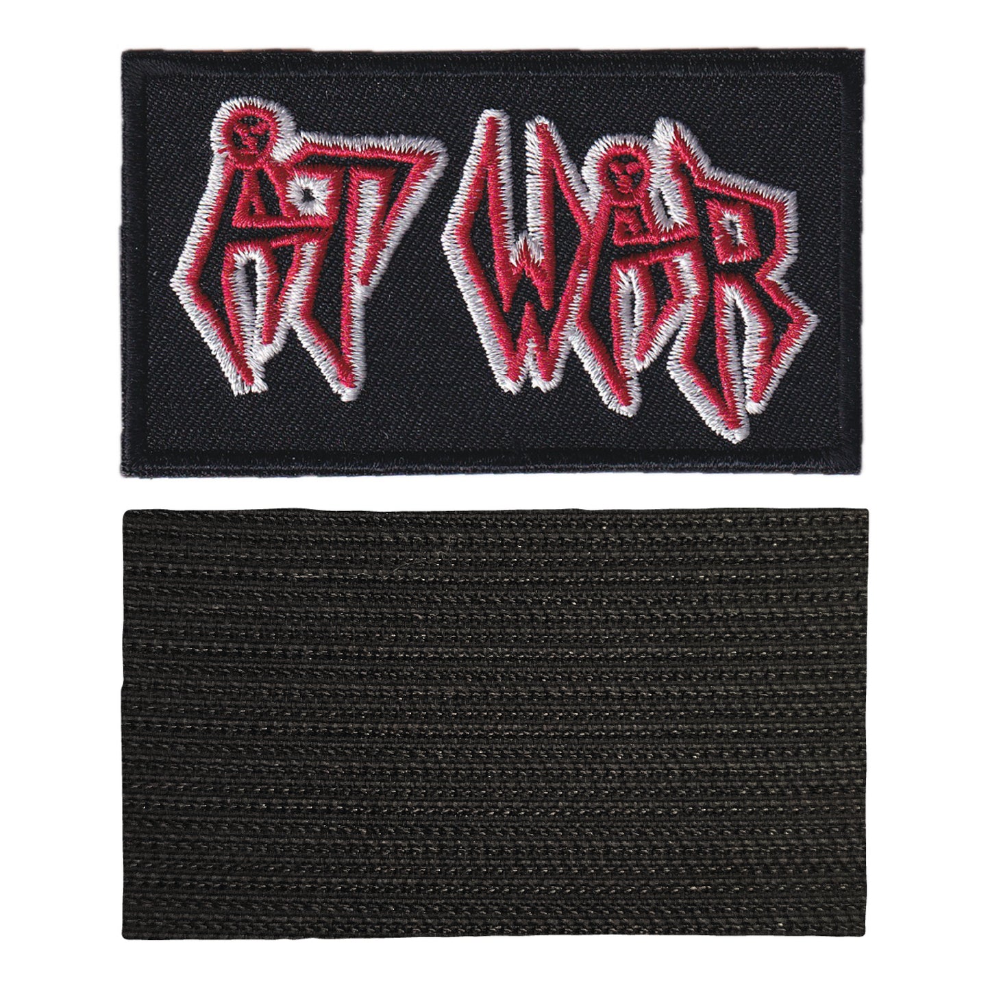 MAXIMUMPATCHES - At War - 7,9 cm x 4,5 cm - Ecusson Patch Brodé Avec Scratch Cousu Au Dos + Carré Scratch A Coudre, Face Opposé 10 cm x 10 cm/Groupe Musique Métal Rock Punk Heavy Trash Blues