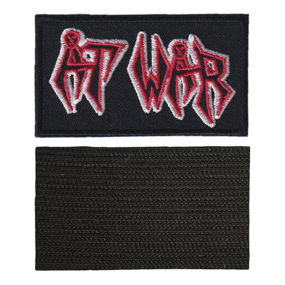 MAXIMUMPATCHES - At War - 7,9 cm x 4,5 cm - Ecusson Patch Brodé Avec Scratch Cousu Au Dos + Carré Scratch A Coudre, Face Opposé 10 cm x 10 cm/Groupe Musique Métal Rock Punk Heavy Trash Blues