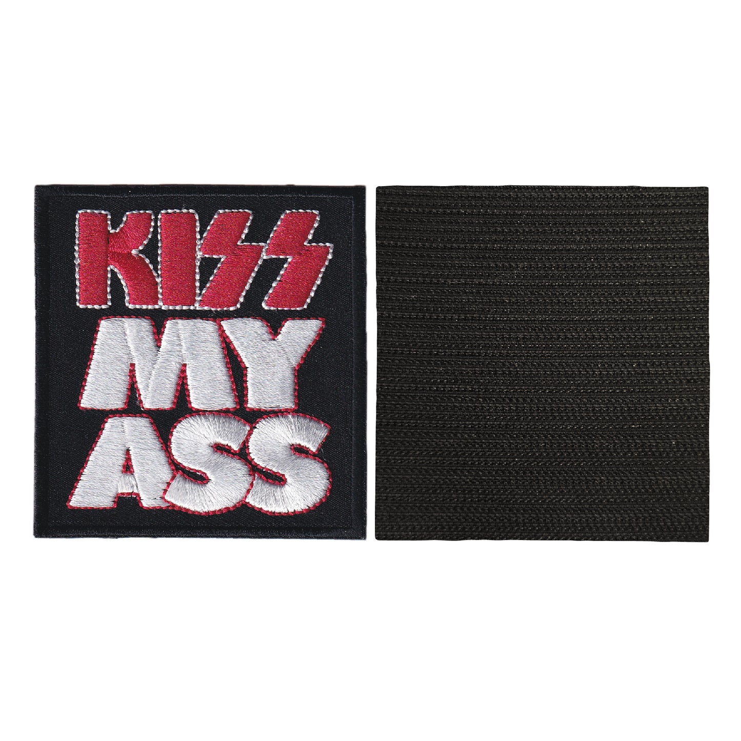 MAXIMUMPATCHES - Kiss - 6,9 cm x 7,4 cm - Ecusson Patch Brodé Avec Scratch Cousu Au Dos + Carré Scratch A Coudre, Face Opposé 10 cm x 10 cm/Groupe Musique Métal Rock Punk Heavy Trash Blues