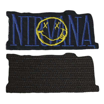 MAXIMUMPATCHES- Nirvana - 9,5 cm x 4 cm - Ecusson Patch Brodé avec Scratch Cousu Au Dos + Carré Scratch A Coudre, Face Opposé 10 cm x 10 cm/Groupe Musique Métal Rock Punk Heavy Trash Blues