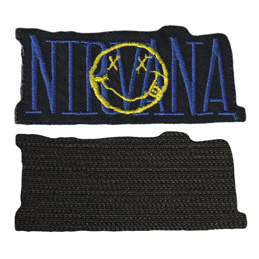 MAXIMUMPATCHES- Nirvana - 9,5 cm x 4 cm - Ecusson Patch Brodé avec Scratch Cousu Au Dos + Carré Scratch A Coudre, Face Opposé 10 cm x 10 cm/Groupe Musique Métal Rock Punk Heavy Trash Blues