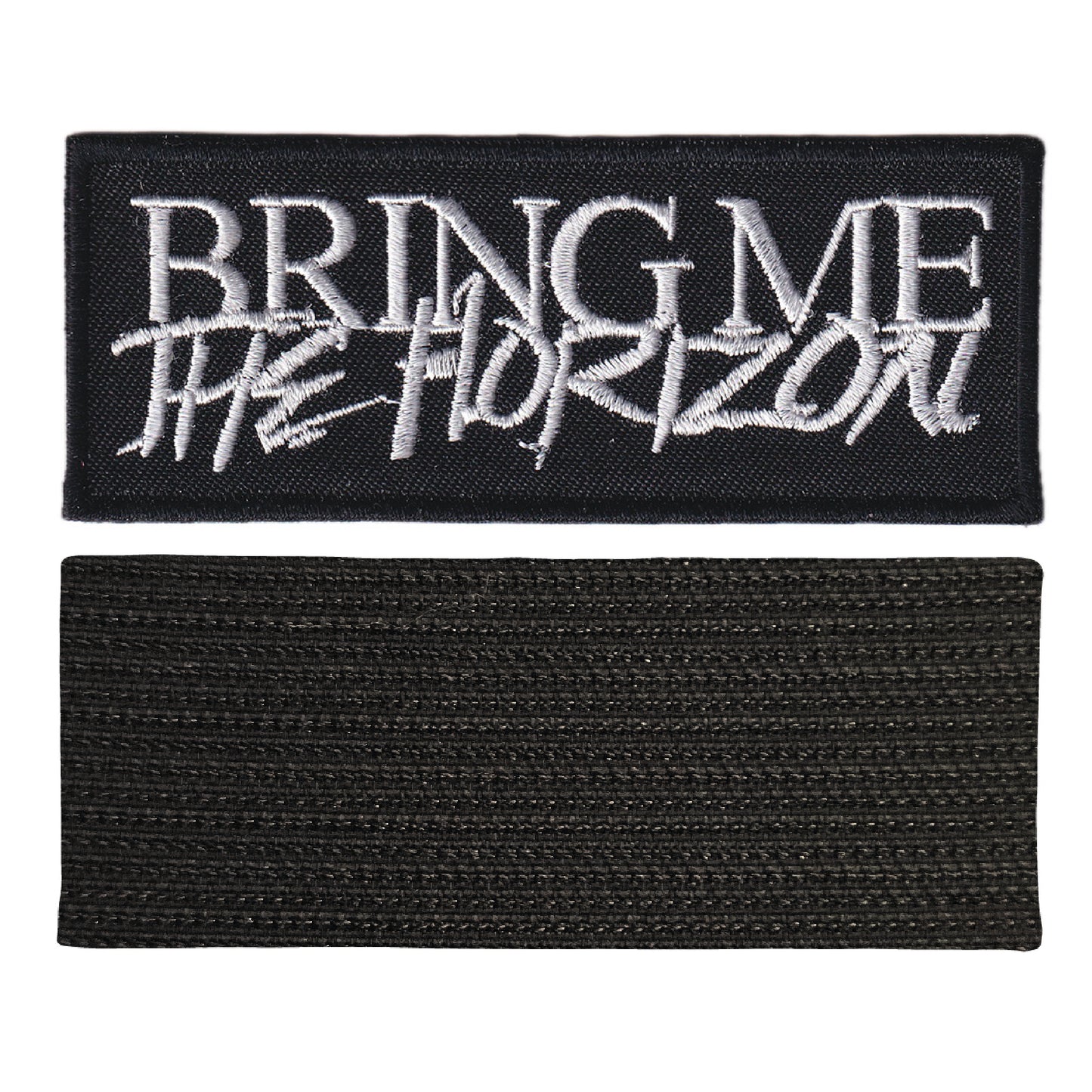 MAXIMUMPATCHES - Bring Me The Horizon - 10 cm x 3,8 cm - Ecusson Patch Brodé Avec Scratch Cousu Au Dos + Carré Scratch A Coudre, Face Opposé 10 cm x 10 cm/Groupe Musique Métal Rock Punk Heavy Trash Blues