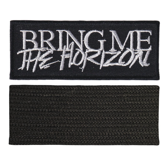 MAXIMUMPATCHES - Bring Me The Horizon - 10 cm x 3,8 cm - Ecusson Patch Brodé Avec Scratch Cousu Au Dos + Carré Scratch A Coudre, Face Opposé 10 cm x 10 cm/Groupe Musique Métal Rock Punk Heavy Trash Blues