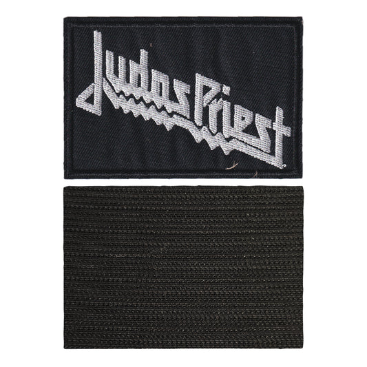 MAXIMUMPATCHES - Judas Priest - 10 cm x 6,6 cm - Ecusson Patch Brodé Avec Scratch Cousu Au Dos + Carré Scratch A Coudre, Face Opposé 10 cm x 10 cm/Groupe Musique Métal Rock Punk Heavy Trash Blues