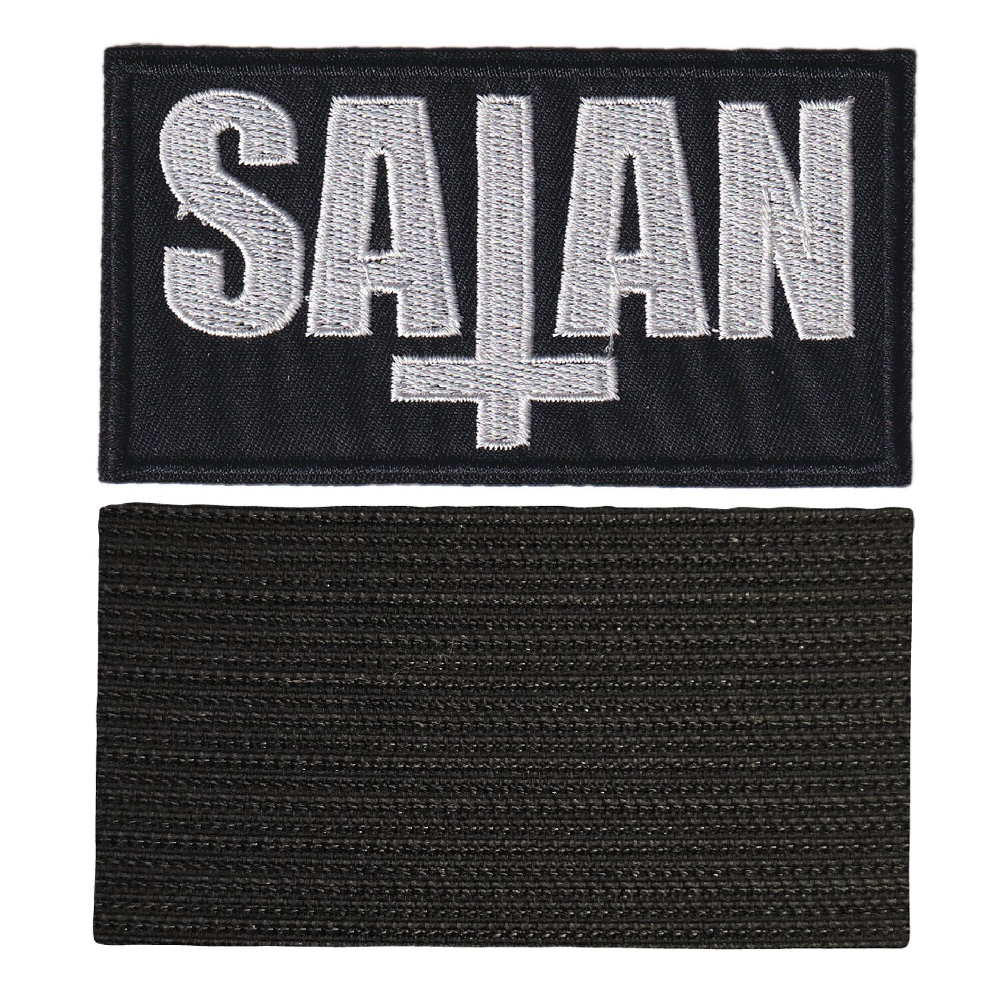 MAXIMUMPATCHES - Satan - 10 cm x 5,3 cm - Ecusson Patch Brodé Avec Scratch Cousu Au Dos + Carré Scratch A Coudre, Face Opposé 10 cm x 10 cm/Groupe Musique Métal Rock Punk Heavy Trash Blues