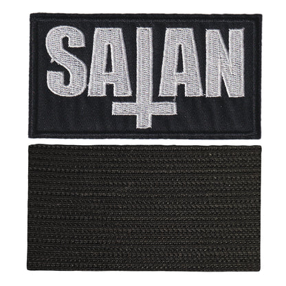 MAXIMUMPATCHES - Satan - 10 cm x 5,3 cm - Ecusson Patch Brodé Avec Scratch Cousu Au Dos + Carré Scratch A Coudre, Face Opposé 10 cm x 10 cm/Groupe Musique Métal Rock Punk Heavy Trash Blues