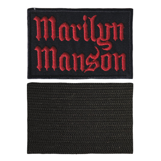 MAXIMUMPATCHES - Marilyn Manson - 8,3 cm x 5,5 cm - Ecusson Patch Brodé Avec Scratch Cousu Au Dos + Carré Scratch A Coudre, Face Opposé 10 cm x 10 cm/Groupe Musique Métal Rock Punk Heavy Trash Blues
