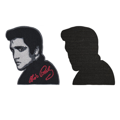MAXIMUMPATCHES - Elvis - 8,5 cm x 9 cm - Ecusson Patch Brodé Avec Scratch Cousu Au Dos + Carré Scratch A Coudre, Face Opposé 10 cm x 10 cm/Groupe Musique Métal Rock Punk Heavy Trash Blues