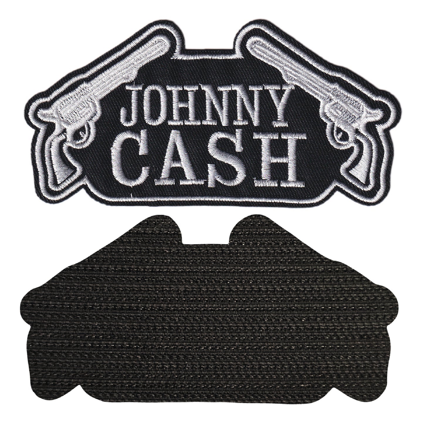 MAXIMUMPATCHES - Johnny Cash - 12,3 cm x 6 cm - Ecusson Patch Brodé Avec Scratch Cousu Au Dos + Carré Scratch A Coudre, Face Opposé 10 cm x 10 cm/Groupe Musique Métal Rock Punk Heavy Trash Blues