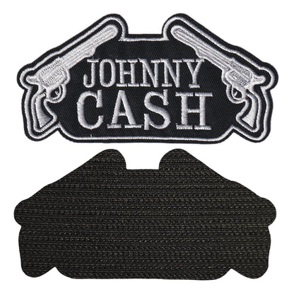 MAXIMUMPATCHES - Johnny Cash - 12,3 cm x 6 cm - Ecusson Patch Brodé Avec Scratch Cousu Au Dos + Carré Scratch A Coudre, Face Opposé 10 cm x 10 cm/Groupe Musique Métal Rock Punk Heavy Trash Blues
