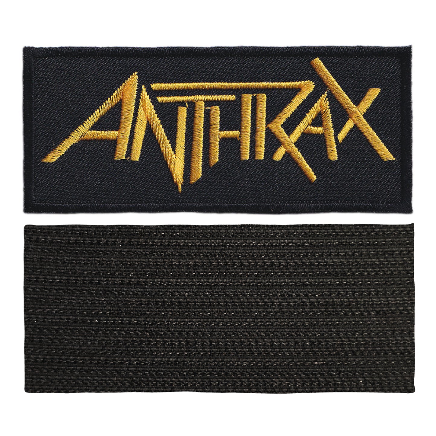 MAXIMUMPATCHES - Anthrax - 9,8 cm x 4,2 cm - Ecusson Patch Brodé Avec Scratch Cousu Au Dos + Carré Scratch A Coudre, Face Opposé 10 cm x 10 cm/Groupe Musique Métal Rock Punk Heavy Trash Blues