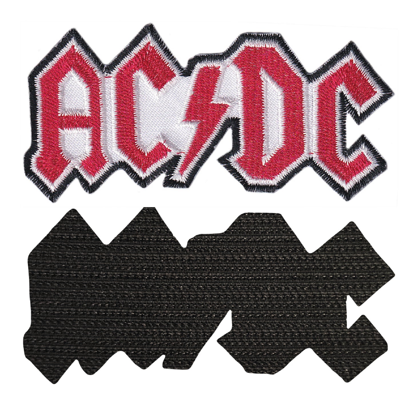 MAXIMUMPATCHES - Ac Dc Acdc - 10 cm x 4,8 cm - Ecusson Patch Brodé Avec Scratch Cousu Au Dos + Carré Scratch A Coudre, Face Opposé 10 cm x 10 cm/Groupe Musique Métal Rock Punk Heavy Trash Blues