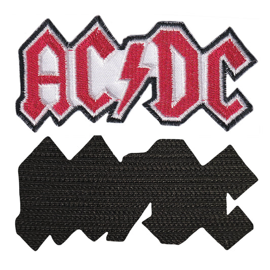 MAXIMUMPATCHES - Ac Dc Acdc - 10 cm x 4,8 cm - Ecusson Patch Brodé Avec Scratch Cousu Au Dos + Carré Scratch A Coudre, Face Opposé 10 cm x 10 cm/Groupe Musique Métal Rock Punk Heavy Trash Blues