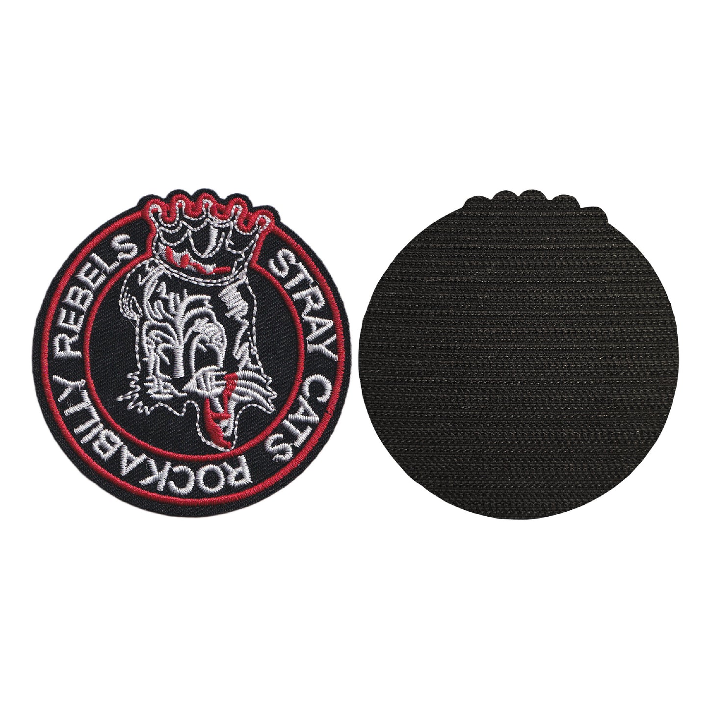 MAXIMUMPATCHES - Stray Cats - Diamètre 8 cm - Ecusson Patch Brodé Avec Scratch Cousu Au Dos + Carré Scratch A Coudre, Face Opposé 10 cm x 10 cm/Groupe Musique Métal Rock Punk Heavy Trash Blues